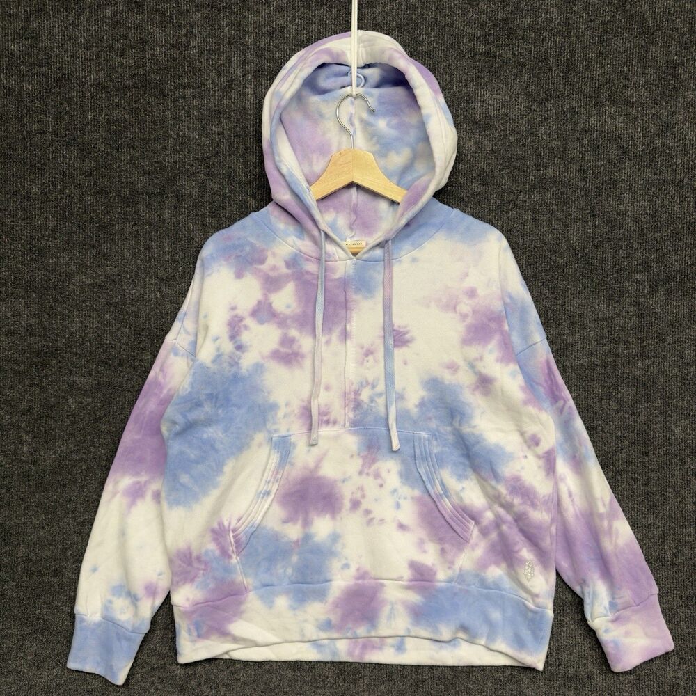 FP Movement Free People Work It Out Tie Dye Hoodie Small Purple Blue Cloud Cozy